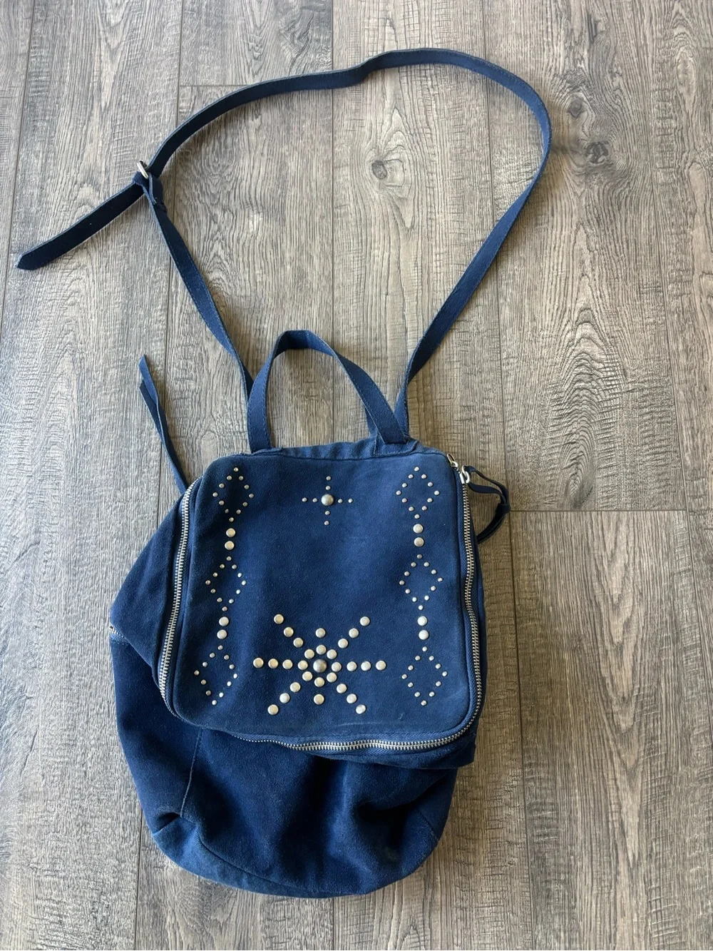 Free People Navy Studded Suede like Backpack